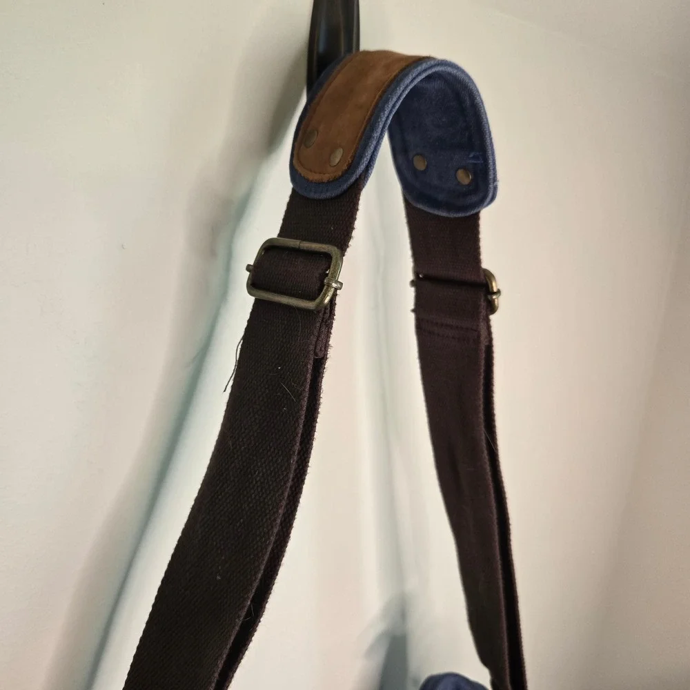 Sechunk Blue Canvas Messenger Bag VTG Leather Trim Military Satchel Crossbody